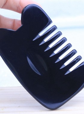 天然牛角梳子头部经络梳按摩梳静电脱发刮痧五齿梳宽齿黄色头疗