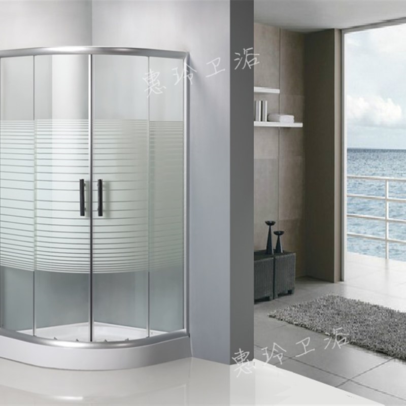 弧扇形沙花纹淋浴房钢化玻璃沐浴房整体浴室移门隔断洗澡间