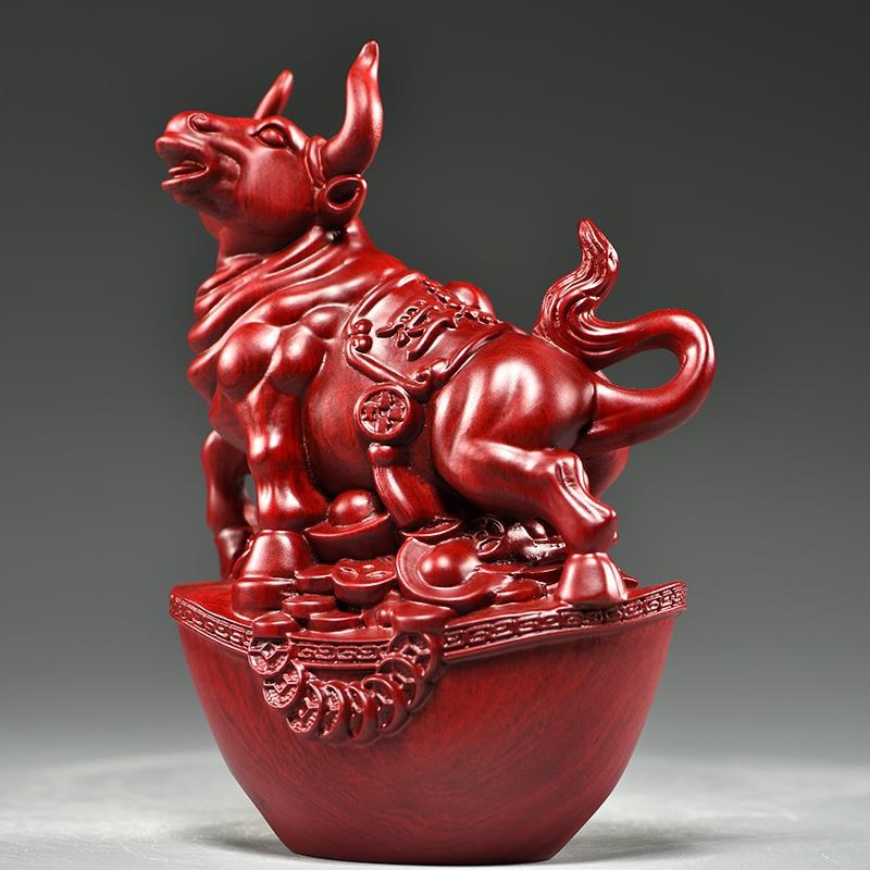 红花梨木雕牛摆件动物生肖家居客厅桌面装饰办公开业红木工艺礼品