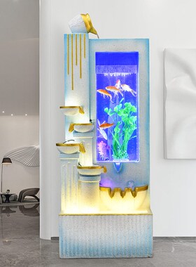 创意招财鱼缸循环流水室内客厅加湿水景玄关阳台落地装饰