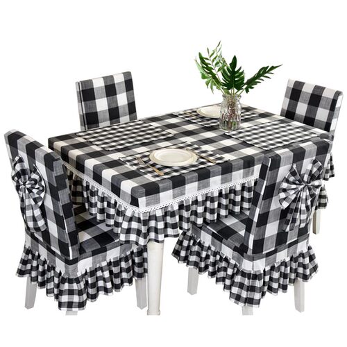 现代黑白格子桌布小方格布艺棉麻小新餐桌桌布桌椅罩装