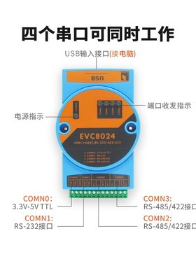 USB转RS232/485/422/TTL通讯模块串口高速隔离转换器EVC24银杏