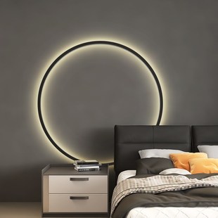 壁灯免接线客厅沙发背景墙装饰氛围灯现代个性圆环卧室床头灯
