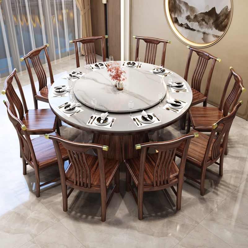 新实木岩板大理石餐桌椅家用人乌金木色吃饭圆餐桌,住宅家具,岩板餐桌,淘宝优惠券,粉丝福利购,淘宝优惠卷