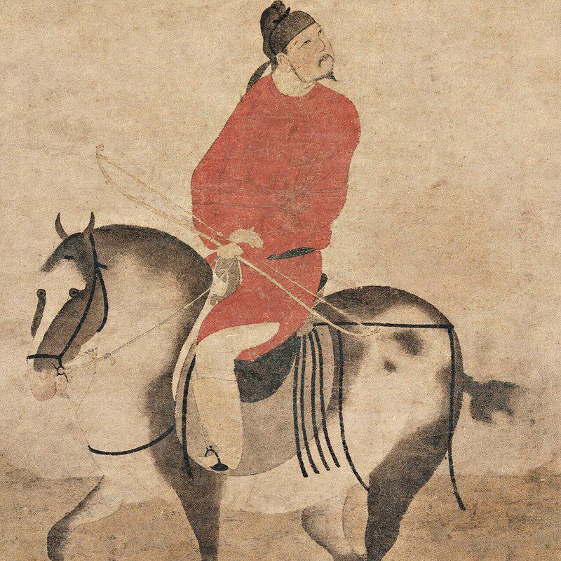 元代赵雍挟弹游骑图真迹复制微喷仿古画临摹大图卷轴装裱画心