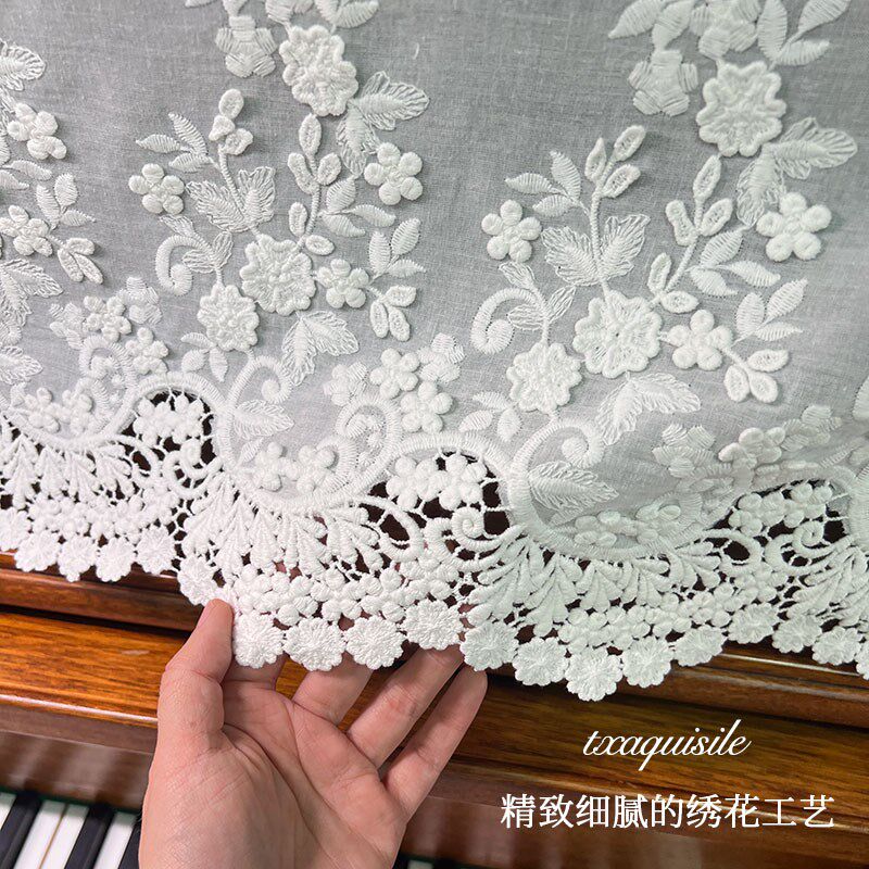 生如夏钢琴罩白色蕾丝半罩法式复古防尘保护全罩电子琴凳罩
