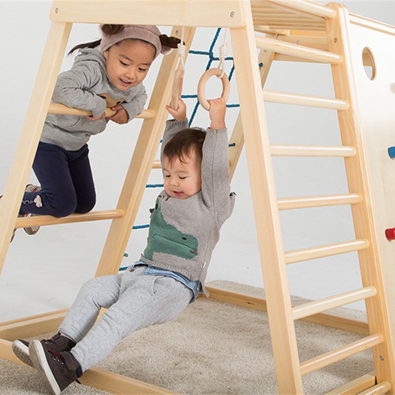 攀岩者 实木攀爬架室内儿童攀岩墙配吊环滑梯