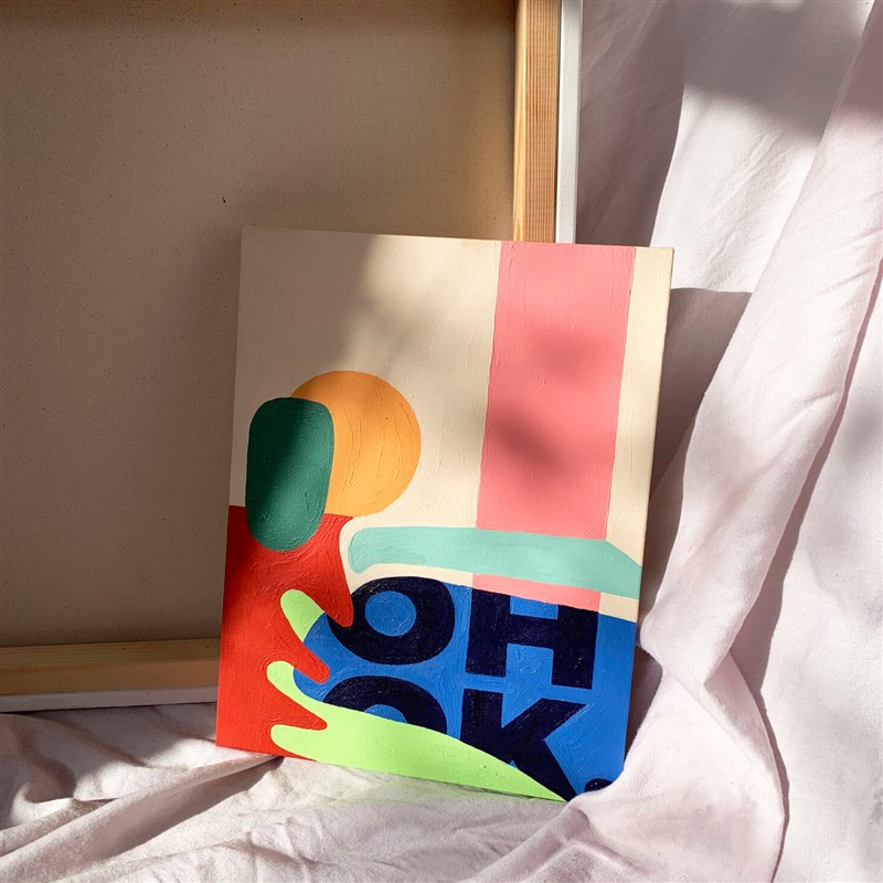 懒伞 多巴胺色块装饰画客厅沙发抽象创意挂画样板间小众背景壁画图片