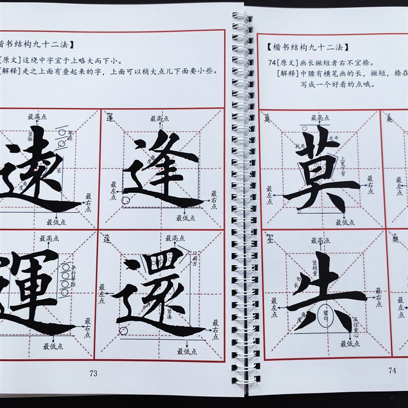 升级版田楷结构九十二法毛笔书法字贴自学近距离临摹字贴9厘米格