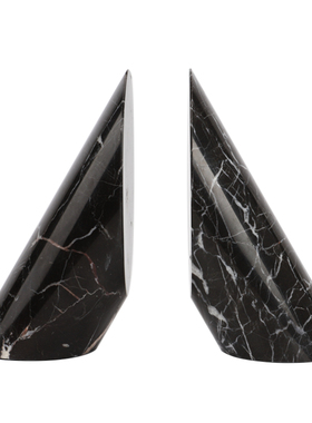 一匚现代极简样板间书房书柜白色大理石书靠书立装饰几何