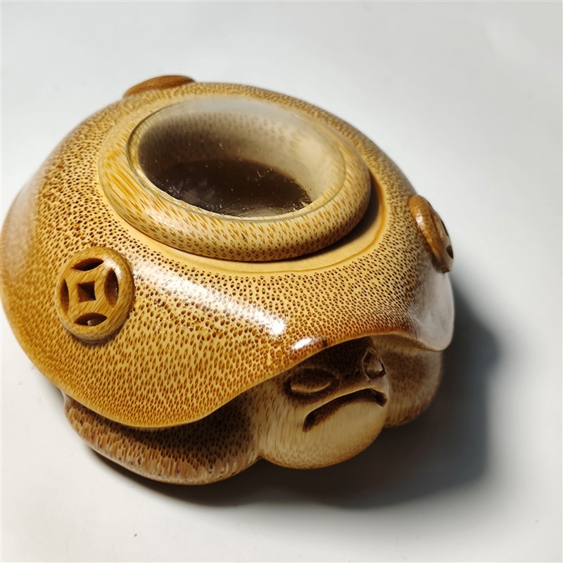 天然竹制镂空叫罐摆件玉竹雕刻编织纹虫具文玩精品纯手工打磨