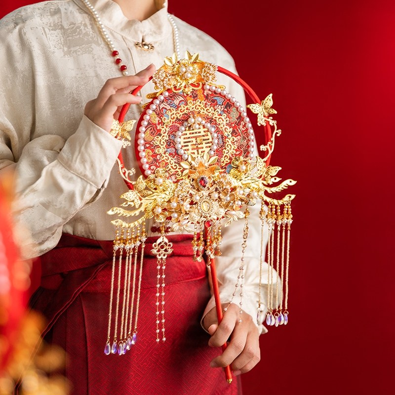 婚礼新娘团扇红色重工明制高端大气定制流苏面手工成品喜扇,家居饰品,工艺扇/团扇/喜扇/折扇,淘宝优惠券,粉丝福利购,淘宝优惠卷