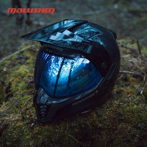 马鲁申摩托车拉力盔碳纤维越野盔机车头盔男女四季全盔双镜片L9+