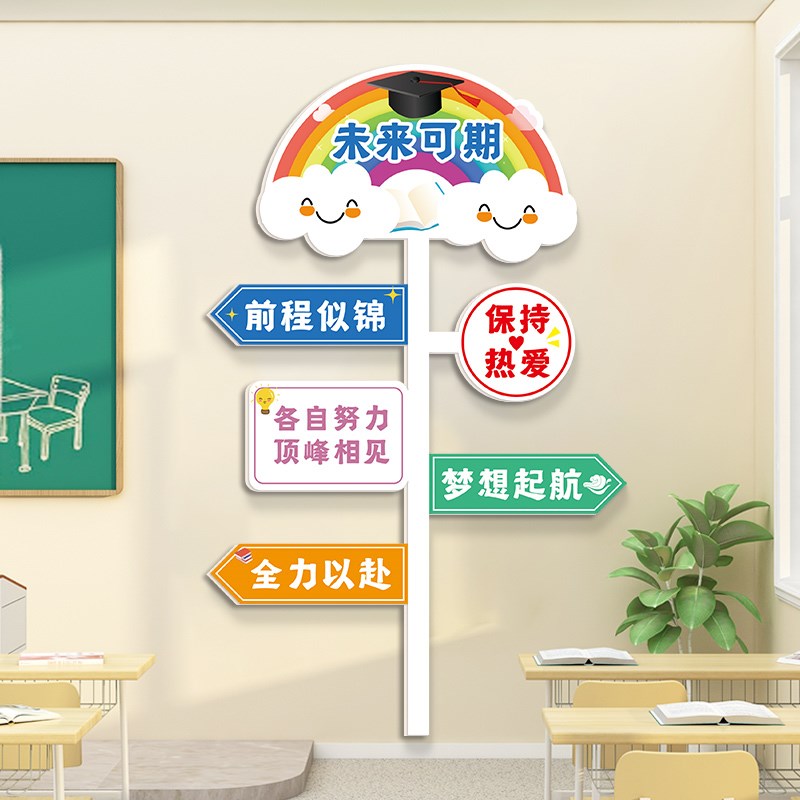 创意路牌小学教室布置装饰文化墙贴中考高三班级黑板励志标语贴纸