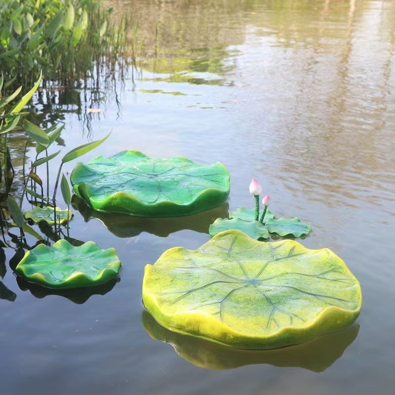 纯手工仿真荷叶莲花摆件庭院池塘鱼缸树脂植物流水喷泉漂浮装饰品
