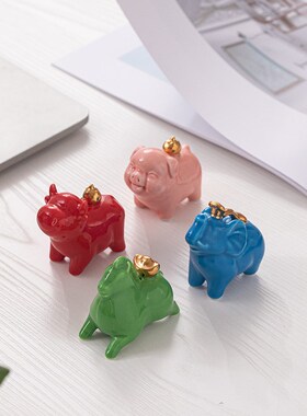 创意迷你爱陶瓷马牛小猪小象吉祥物家居办公饰品车载小