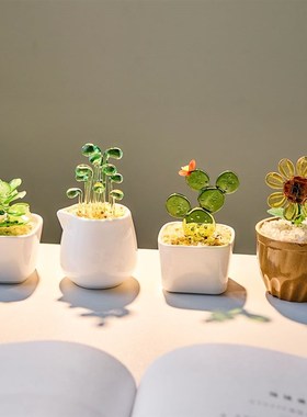 创意琉璃多肉小办公室装饰仿真绿植客厅假摆设
