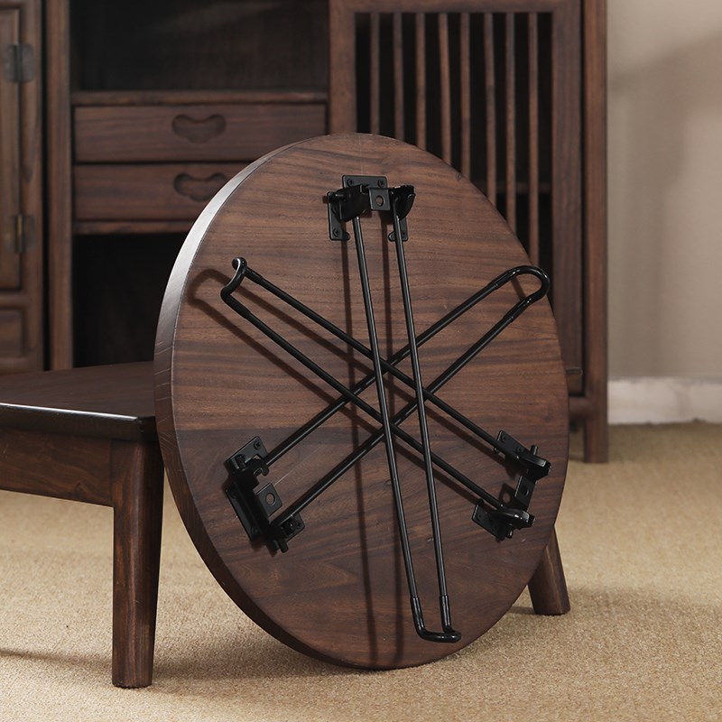 老榆木实木折叠桌家用小户型餐桌吃饭桌子饭桌摆摊四方桌圆桌