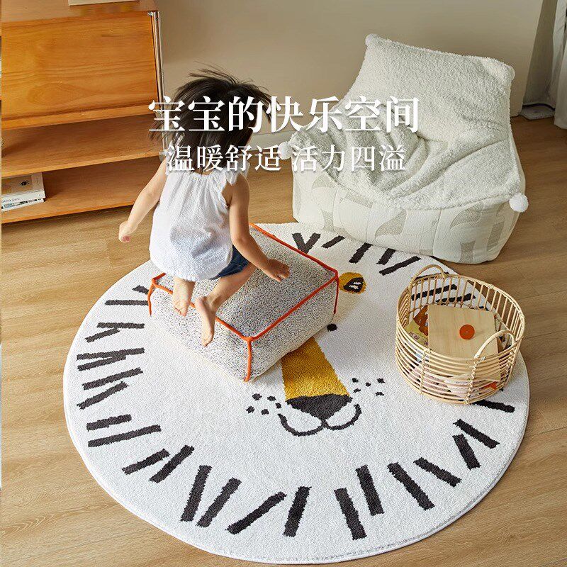 爱动物圆形地毯卡通卧室床边毯儿童房书房阅读区游戏区防滑地垫