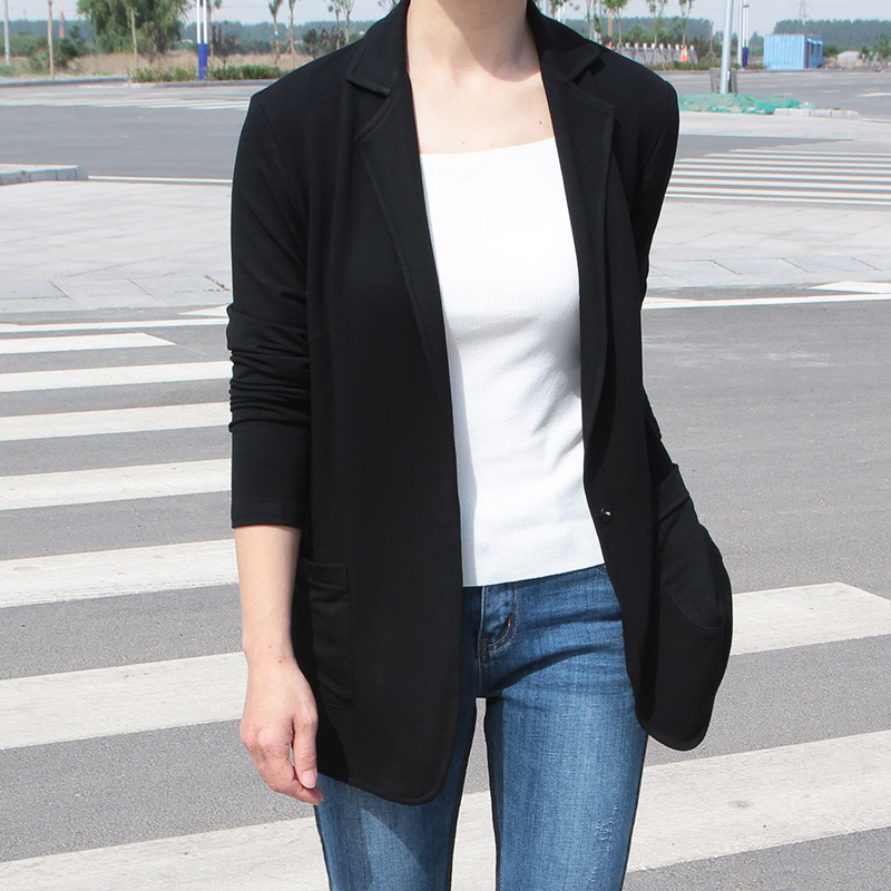 薄款西装外套女夏季显瘦宽松垂感休闲百搭无垫肩纯棉弹力针织西服
