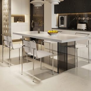 挂悬浮小户型长方形家用板亚克力现代简约白色餐桌椅组合网红下岩