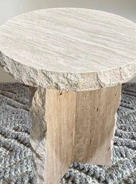 罗马米白黄洞石travertine边几coffee餐桌stone茶几table雕刻摆件