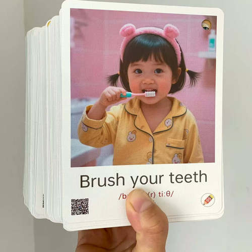 真人版亲子TPR卡动作指令闪卡英语启蒙双语早教训练卡支持毛毛虫