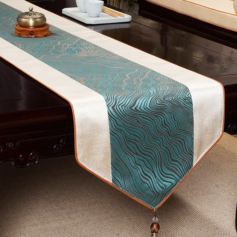 新中式桌旗轻奢高端茶桌垫布茶几茶旗茶台桌布电R视柜长条酒店床