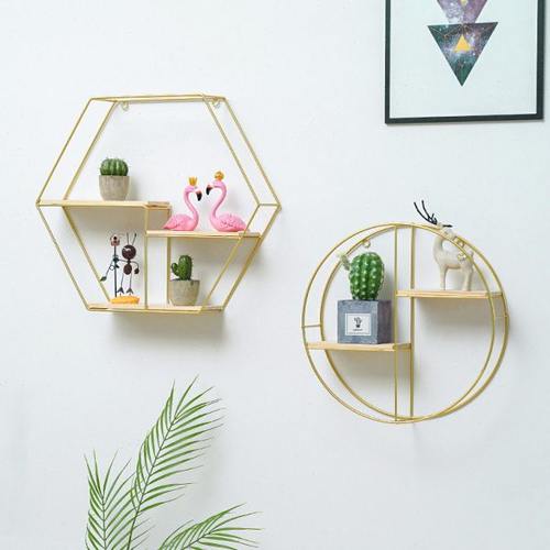 北欧免打孔墙壁置物架客厅背景墙餐厅咖啡厅创意铁艺装饰品摆件架