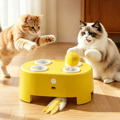 猫咪电动玩具多功能打地鼠上下羽毛猫互动自动逗猫棒自嗨解闷神器