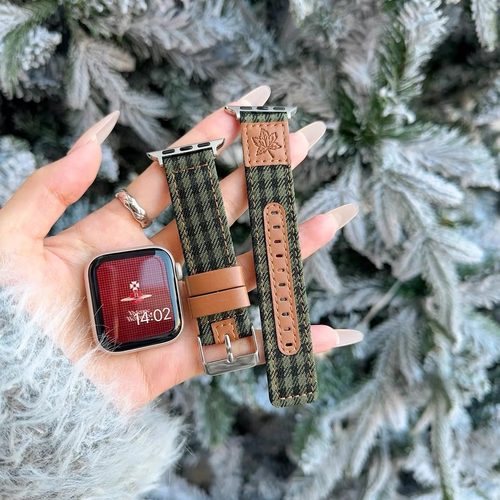 秋冬枫叶华夫格纹苹果手表表带女