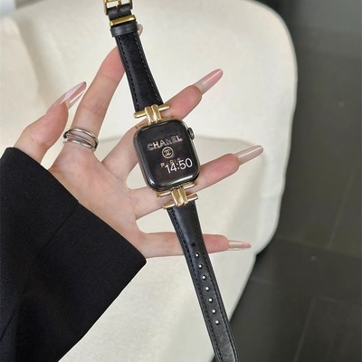 轻奢高级感金属扣真皮苹果表带女