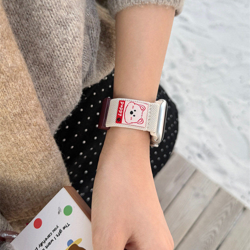 小狗弹力尼龙编织苹果运动表带女