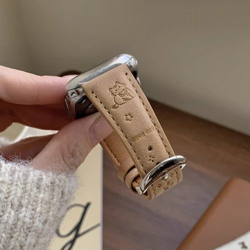 蛋糕猫咪中古压纹牛皮苹果表带