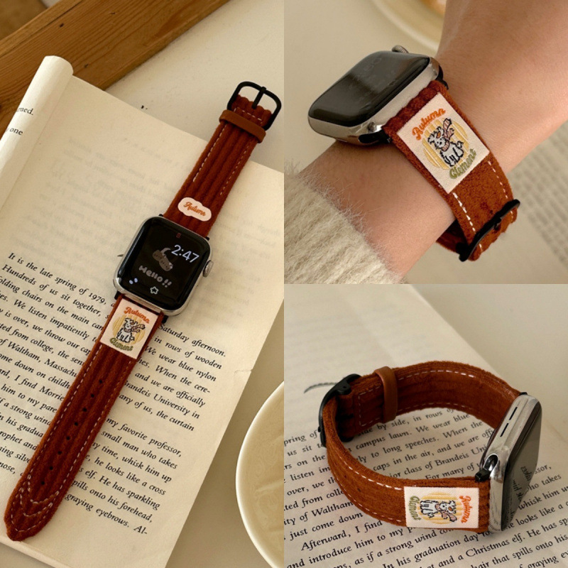 冬天柔软复古灯芯绒苹果手表表带