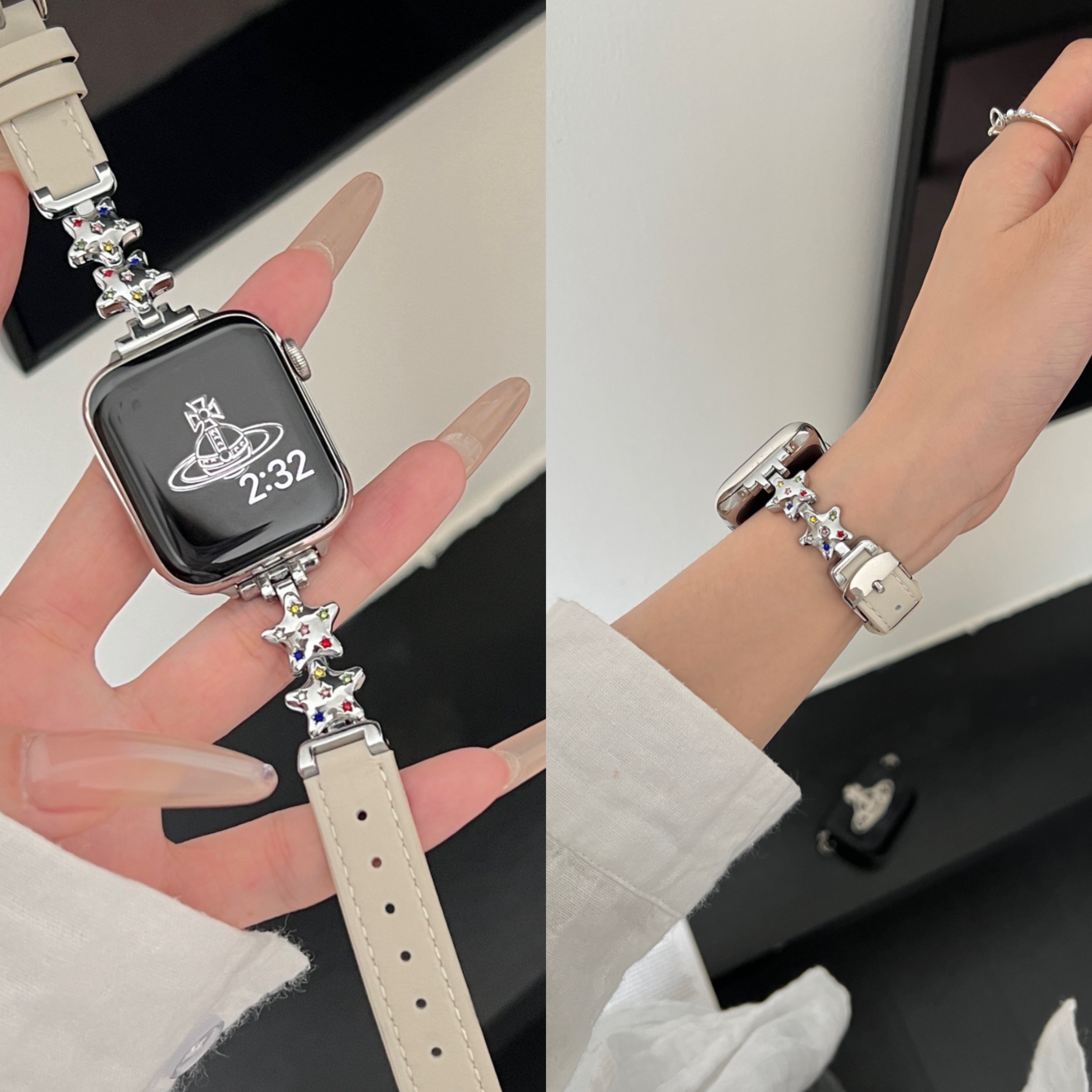 「满天繁星」彩钻真皮苹果表带女