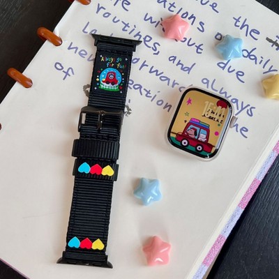 苹果手表爱心标黑色帆布表带