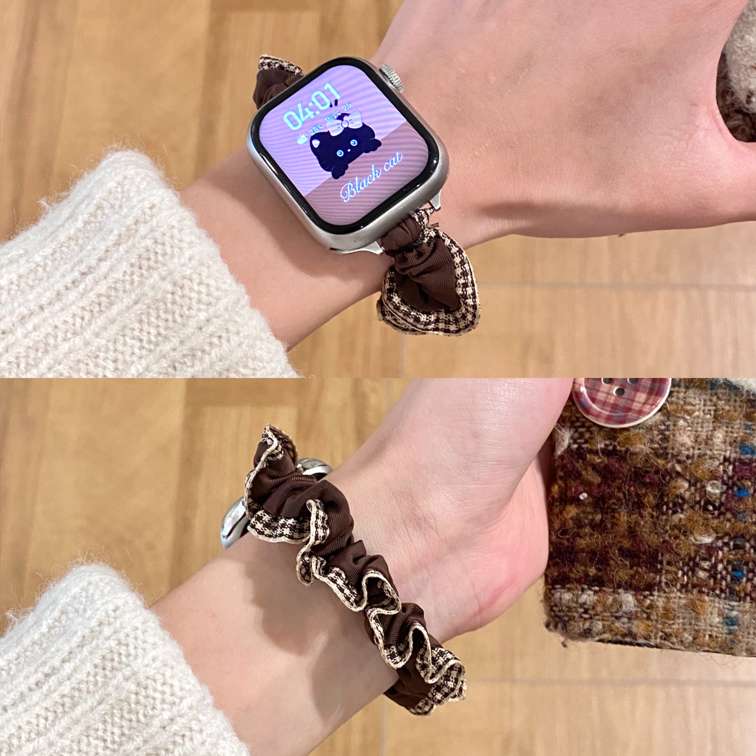 日系森系格纹小肠发圈苹果手表带