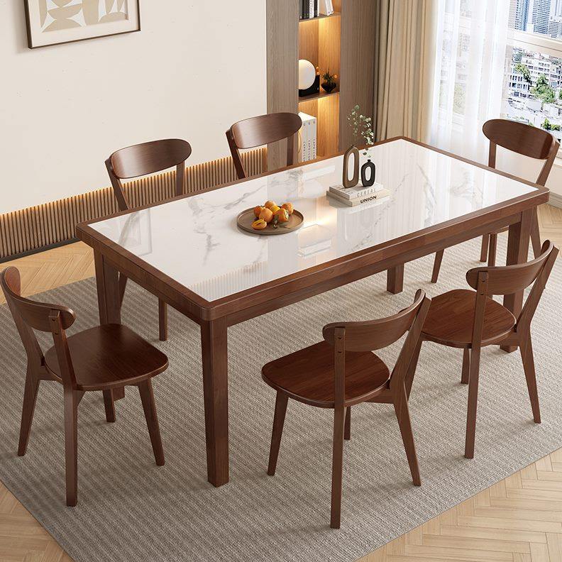 组合吃饭桌子家用客厅岩板餐桌小户型长方形餐厅桌椅现代简约实木