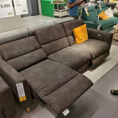 布科技IKEA灰褐色布艺沙发宜家可调节鲁勒鲁姆电动三人位躺椅简约