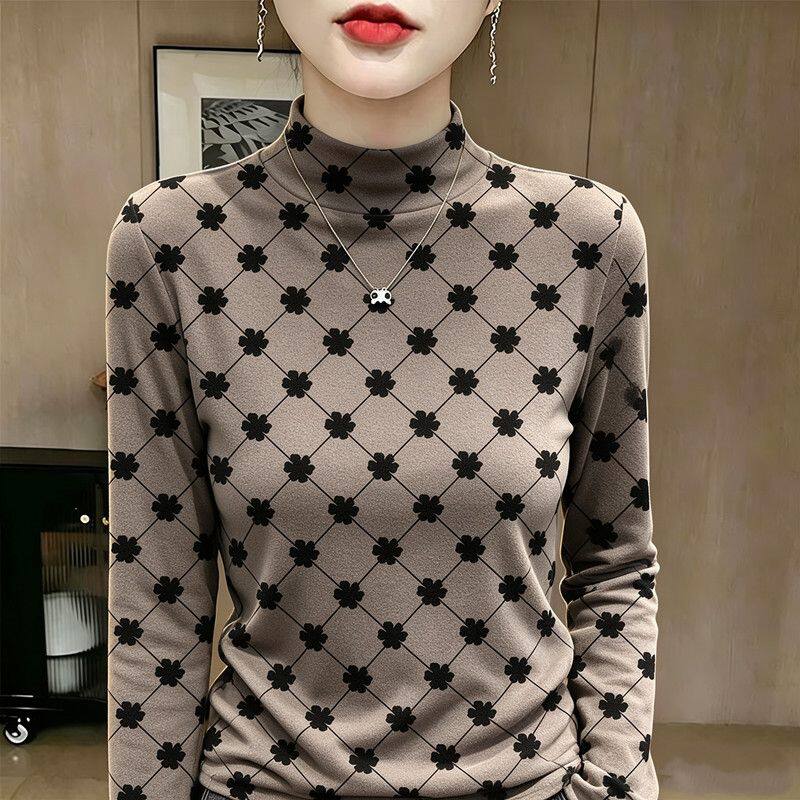 德绒韩版长袖T恤女2026秋季简约宽松水墨风印花时尚打底衫上衣ins