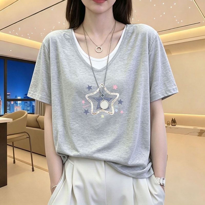夏季竹节棉宽松大码短袖T恤女