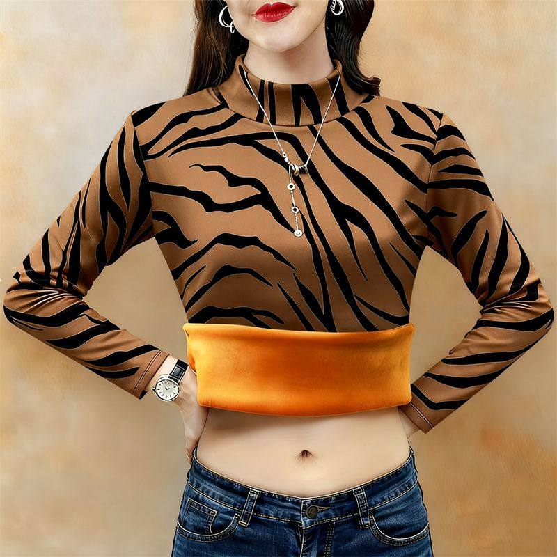 加绒加厚打底衫女秋冬季时尚百搭休闲保暖洋气半高领大码女装上衣