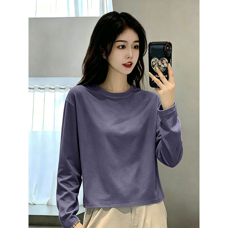 纯棉圆领长袖t恤女2026秋季休闲印花圆领大码韩版简约上衣