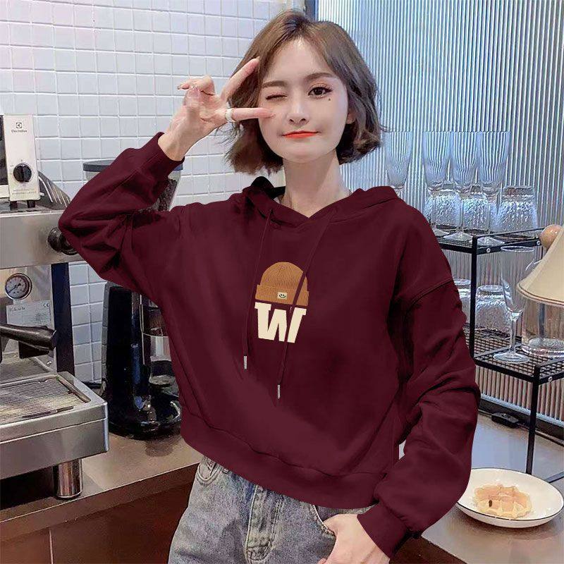 纯棉连帽小个子卫衣女秋冬款加绒加厚潮流洋气简约高腰短款上衣女
