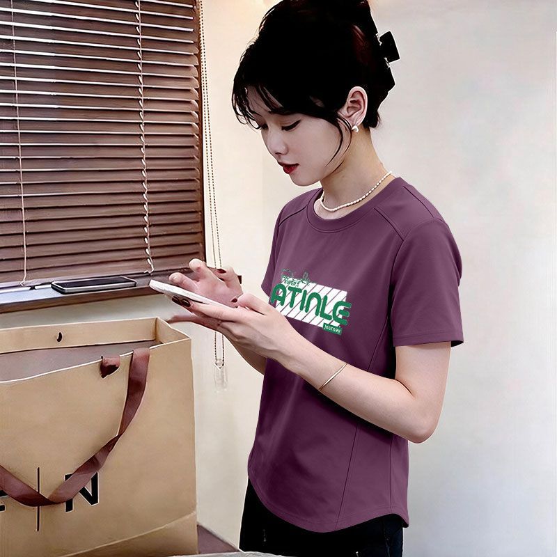 纯棉短袖遮肉宽松T恤女ins风