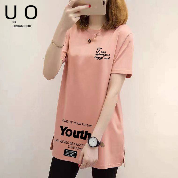 夏季大码女装纯棉中长款t恤女时尚宽松百搭洋气圆领短袖上衣女ins