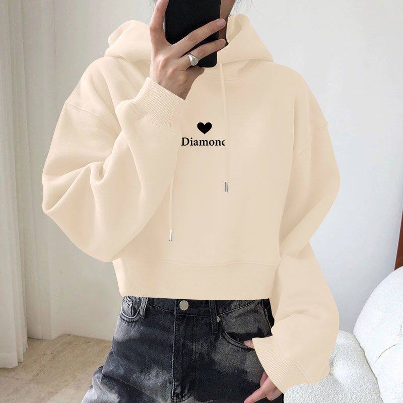 秋冬季加绒加厚小个子卫衣女时尚百搭潮流保暖连帽短款气质上衣女