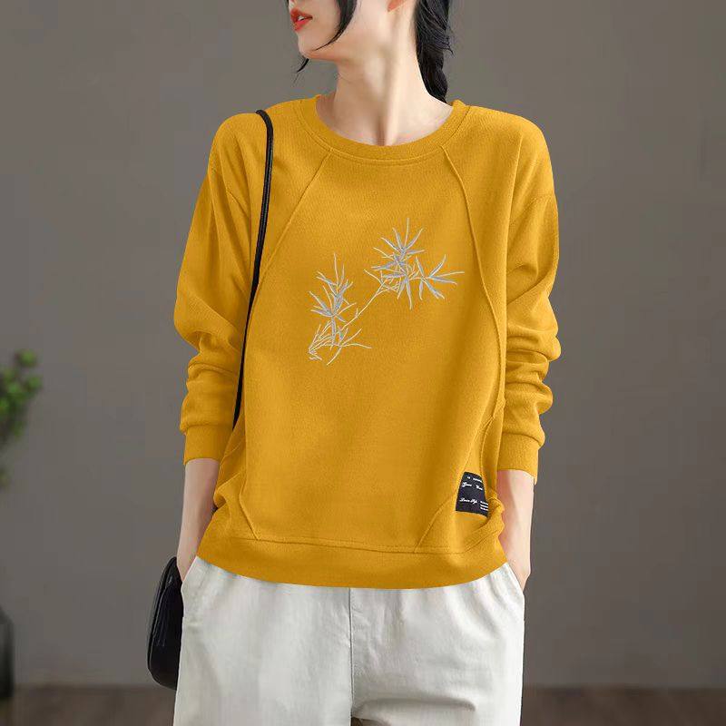 秋冬季薄款长袖珠地棉卫衣女洋气减龄韩版休闲印花百搭大码上衣女