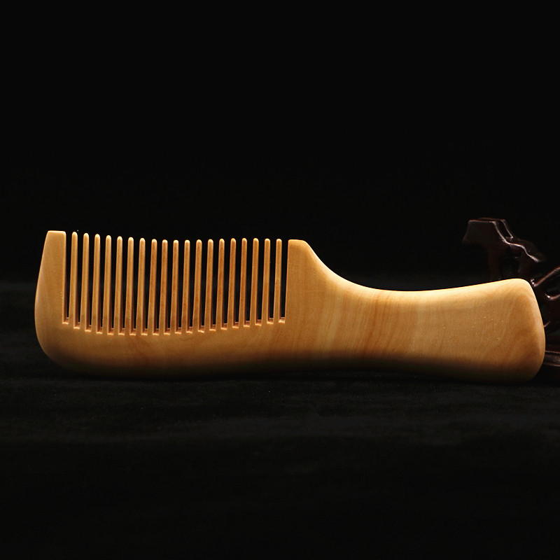 天然野生小叶黄杨木梳整料有柄按摩梳防脱发去头屑直发卷发梳非遗
